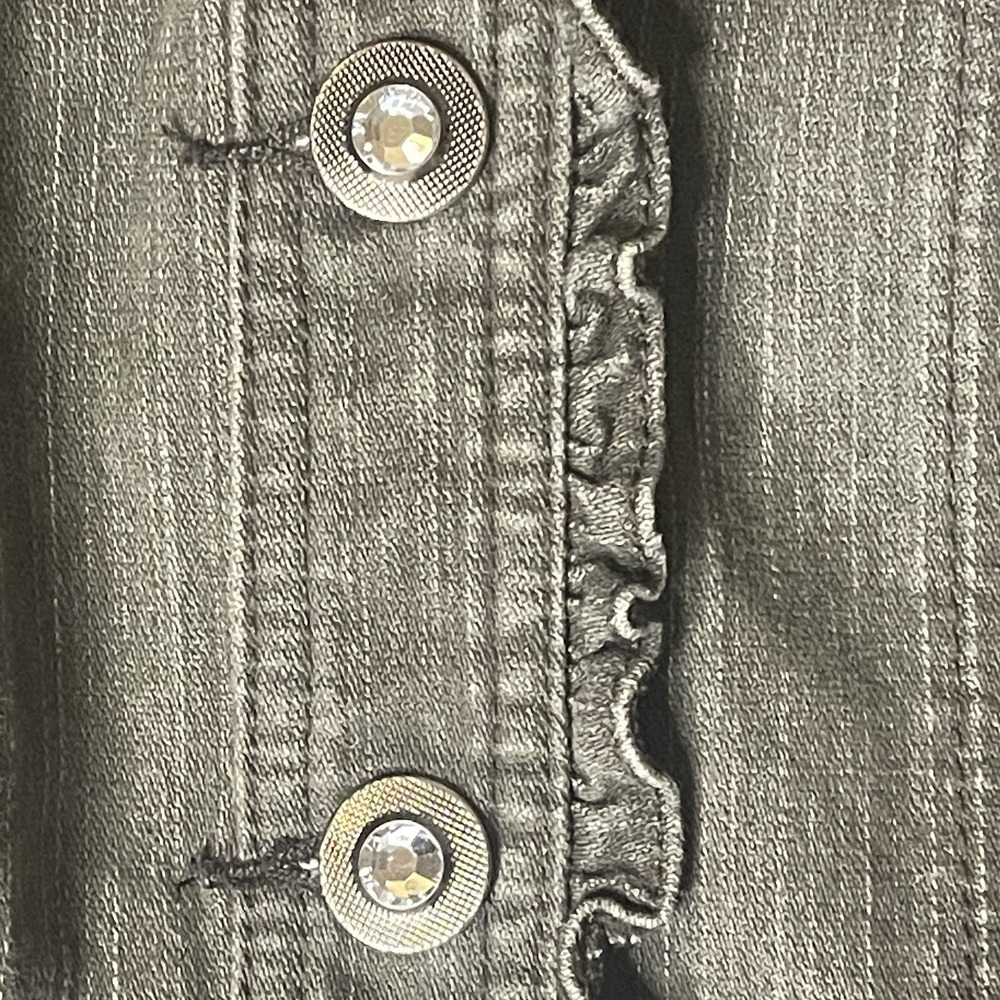 Christopher & Banks Womens Large Olive‎ Green Stretch Denim Vest Ruffle Trim - Picture 8 of 10
